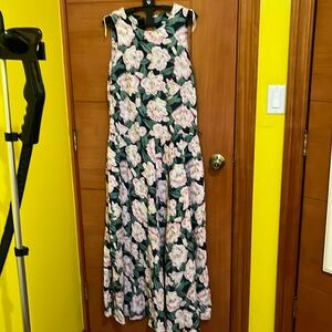 Vintage floral drop waist maxi cotton dress